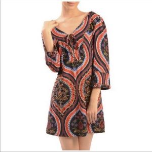 JUICY COUTURE Phoebe Printed Bead Embellished Silk Tunic Mini Dress